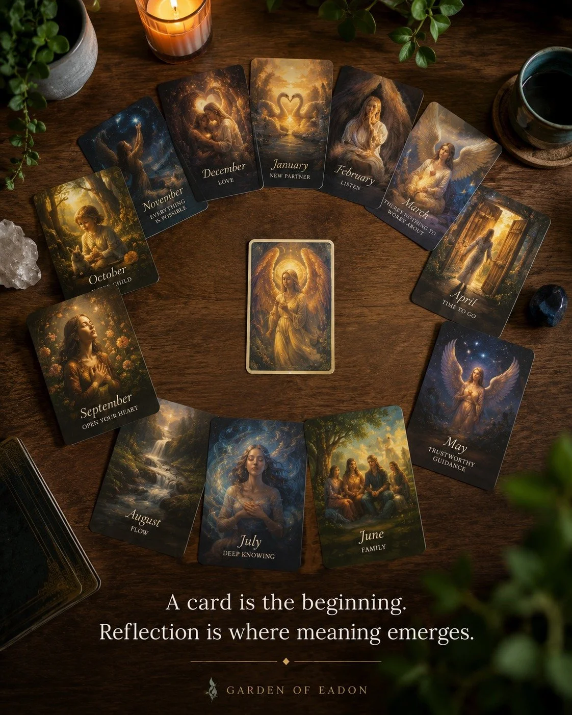 Every month I pull an oracle card and spend some time reflecting on the themes it brings into awareness.

As a psychotherapist, I am occasionally asked why I use oracle cards at all.

The answer is not really about the cards.

It is about symbols.

T