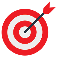 A red and white target with an arrow hitting the bullseye.