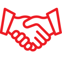 Red outline of a handshake