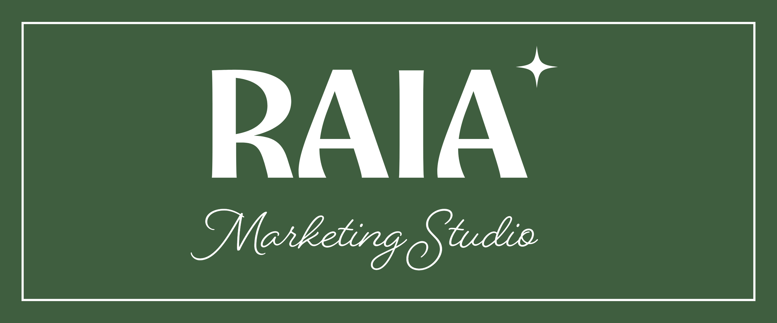 Green logo for RAIA Marketing Studio with white text and a small star symbol.