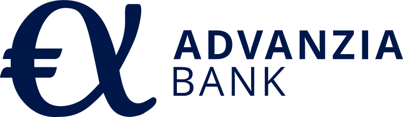 Logo of Advanza Bank featuring a stylized euro sign combined with a lowercase 'e' and a Greek letter 'alpha', with the bank name written in blue capital letters to the right.