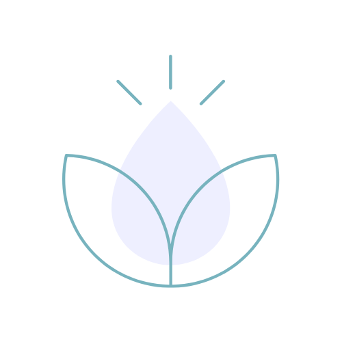 A minimalist line drawing of a lotus flower with three radiant lines above it, symbolizing enlightenment or purity.