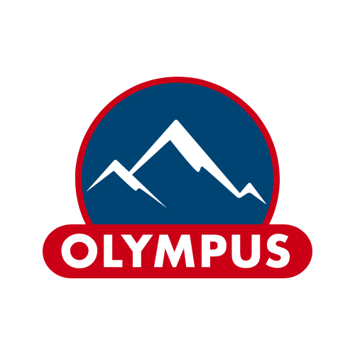 Olympus logo featuring stylized mountain peaks within a red circle and the word "Olympus" in bold white letters on a red banner