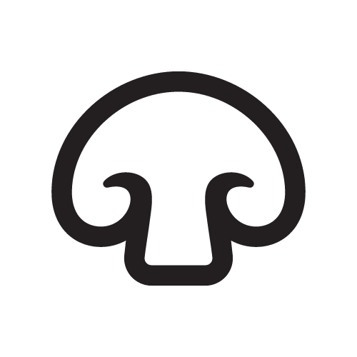 A black and white icon of a stylized skull.