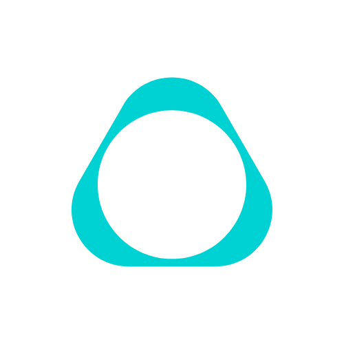 A stylized blue and teal icon resembling a simplified face with a crescent shape at the top, a large circular face shape, and a smaller circle inside, on a white background.