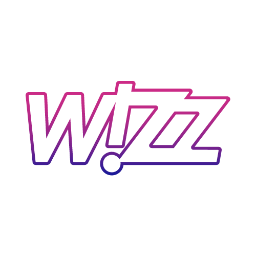 Stylized logo with the word "Wizz" in purple and pink gradient, with an exclamation mark integrated into the design.