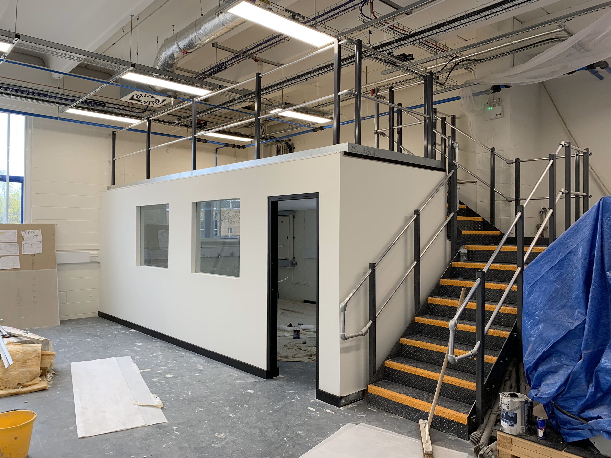 Mezzanine installation prepared for full partitioning and ceiling fit-out to create a new workshop space