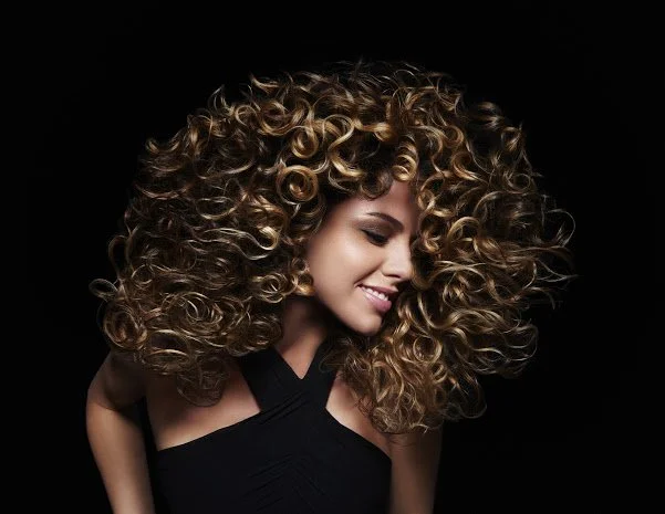 female hair model, curly brown hair