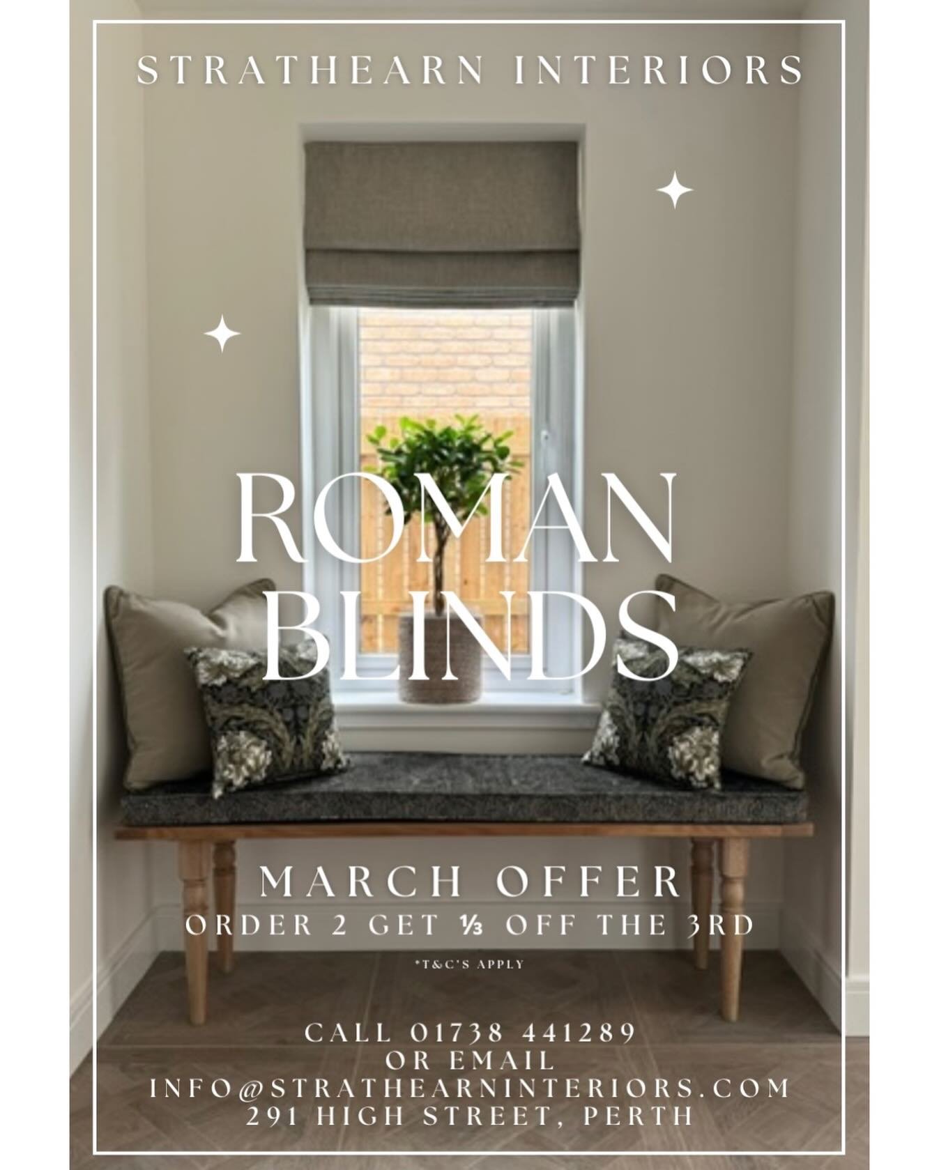 For the whole month of March, when you order two roman blinds, you&rsquo;ll get the third roman blind 1/3 off ✨

It&rsquo;s the perfect opportunity to complete a room, or to create a seamless look throughout your home, with professional hand crafted 