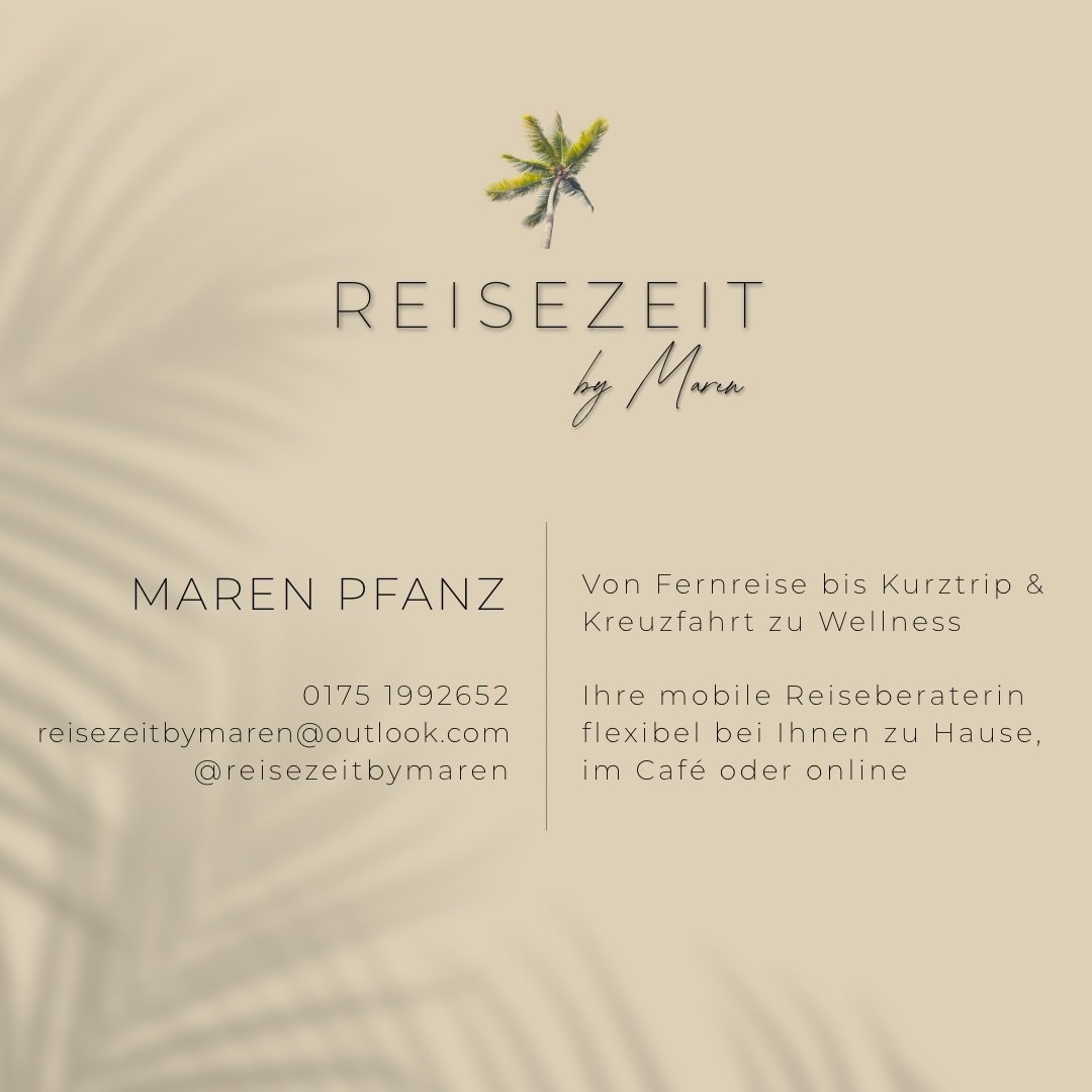 Ich finde dir den Urlaub, der wirklich zu dir passt ✨
Egal ob Familienurlaub, Fernreise, All-Inclusive, Inselhopping oder Kurztrip - ich &uuml;bernehme Planung &amp; Buchung deiner n&auml;chsten Traumreise.

Flexible Online-Beratung + auf Wunsch pers