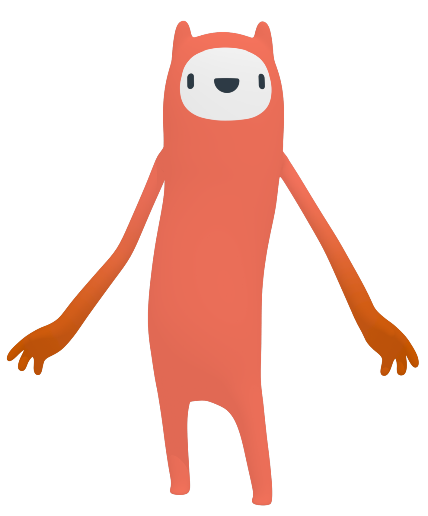 Vrouw in een oranje onesie met dierenachtige hoofd- en handkenmerken