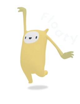 Een cartoonachtige gele teddybeer met een witte gezicht en een brede glimlach, zittend in een huiselijke omgeving.