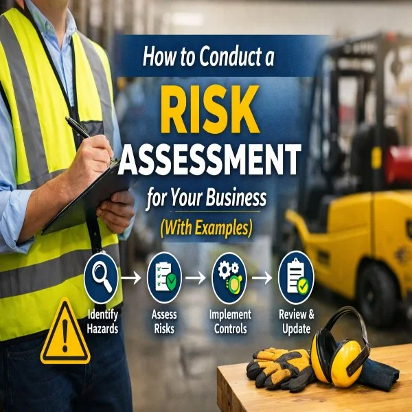 Step-by-step diagram explaining how to conduct a risk assessment for a business