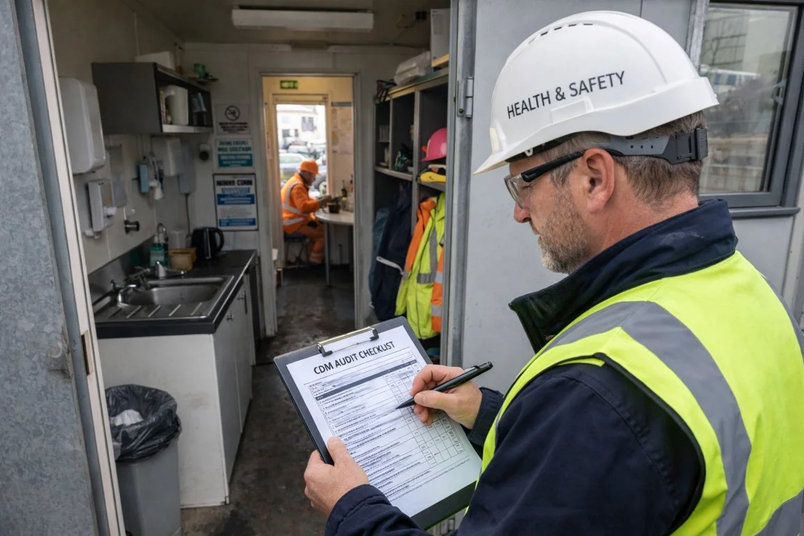 Construction site welfare facilities inspected during a CDM compliance audit