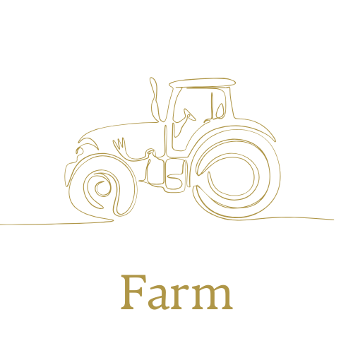 A simple line drawing of a tractor with the word 'Farm' below it.