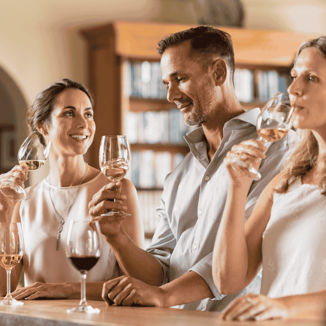 3 people tasting wine