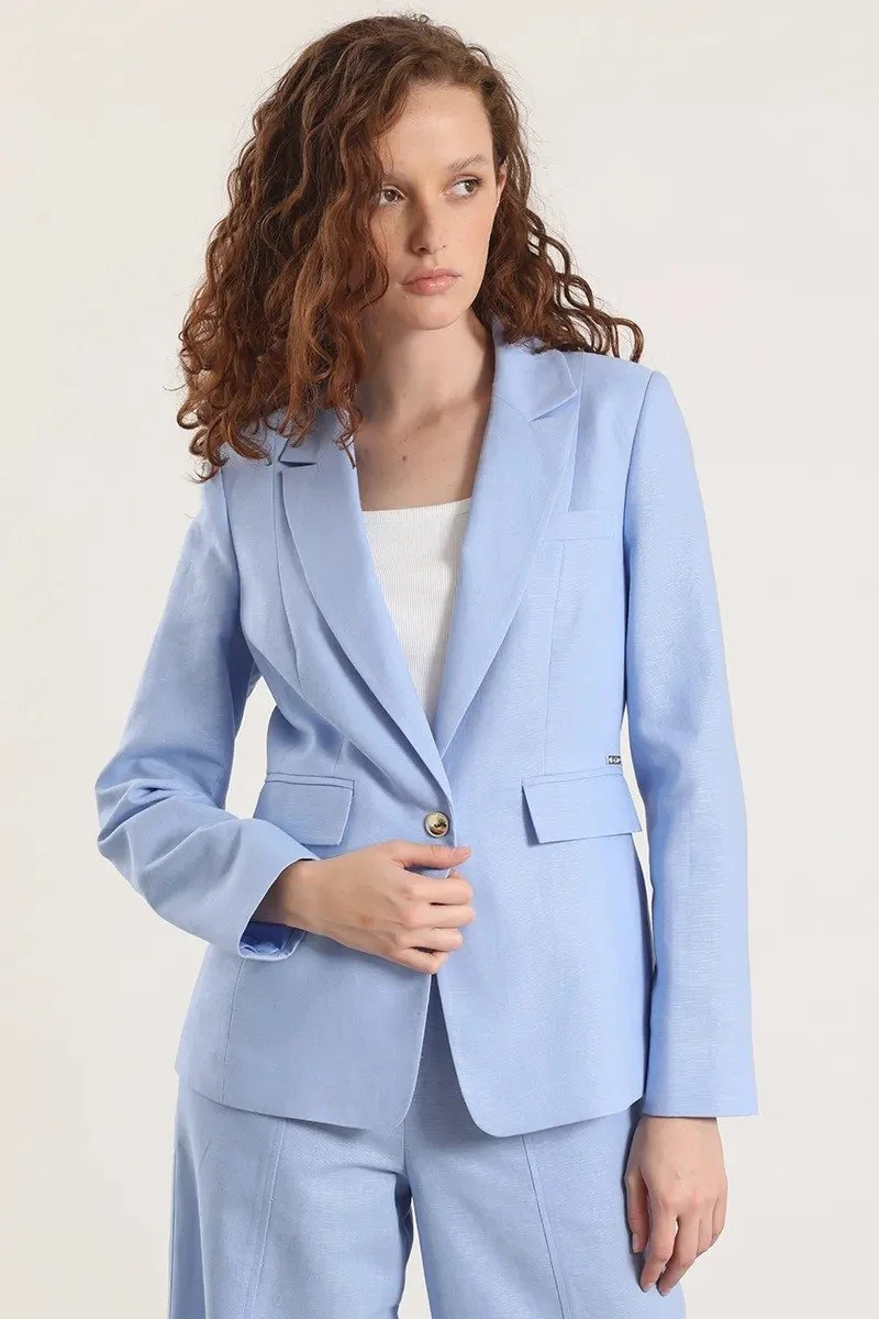 LIOLA Blazer Clasico lino Liola mujer celeste