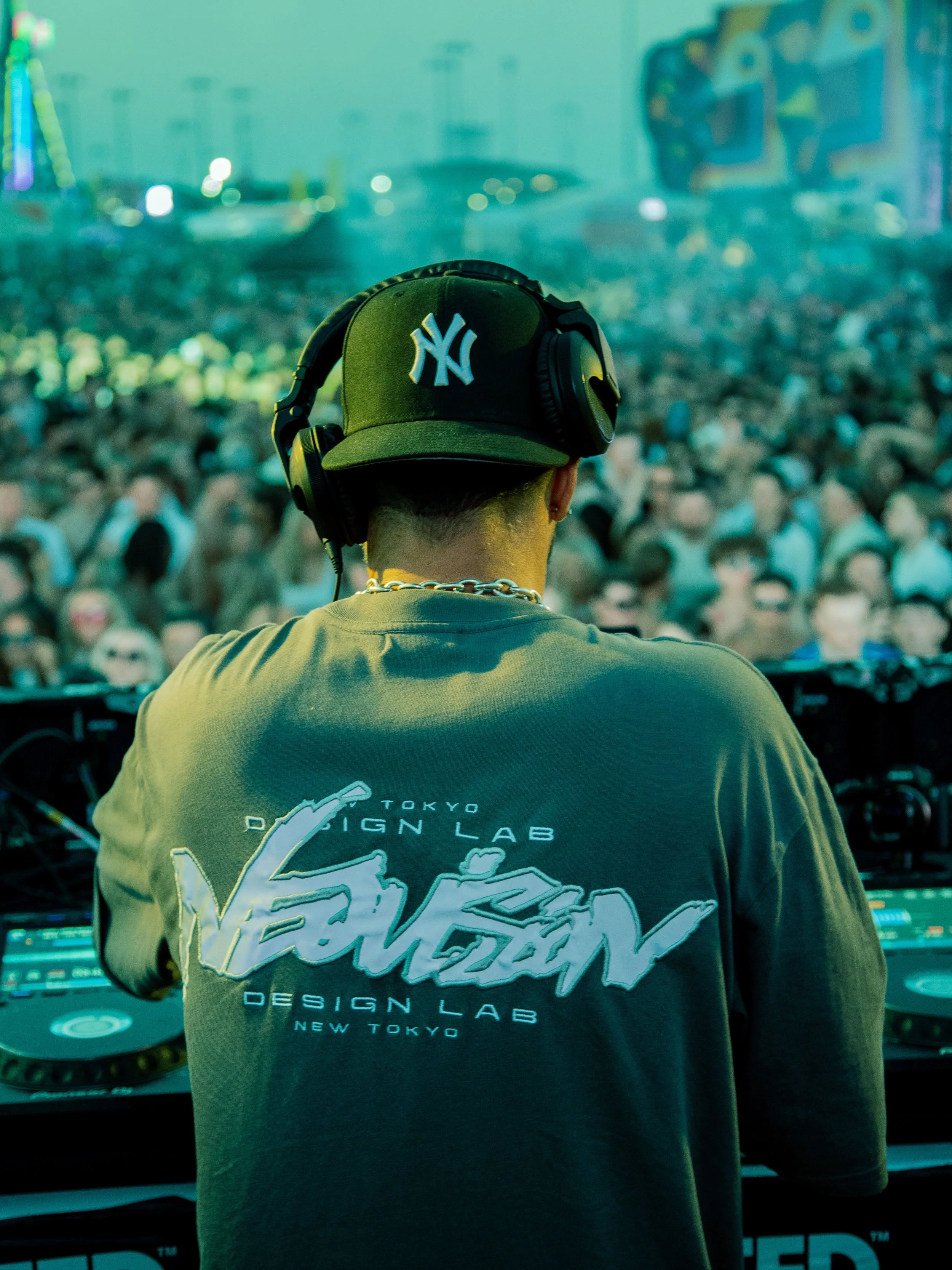World renowned DJ Armand Van Helden performing infant of a large crowd for Run Away Festival in Chelmsford 2026. Taken on 35mm Film Using a Pentax ME film camera.