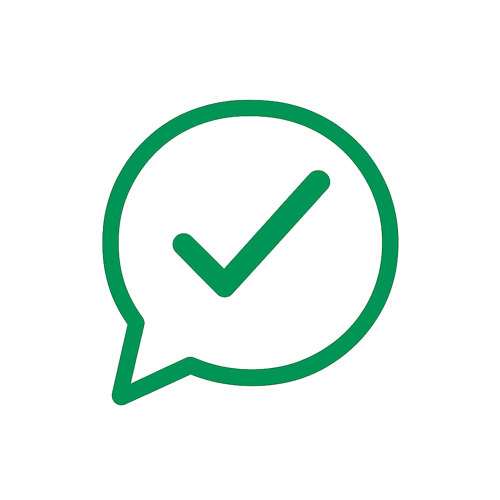 Symbol eines Messenger-Logs mit einem grünen Häkchen in einer Sprechblase für Merkmale Rauchwarendispenser "Gesetzeskonform"