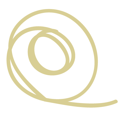 A stylized, beige spiral design on a black background.