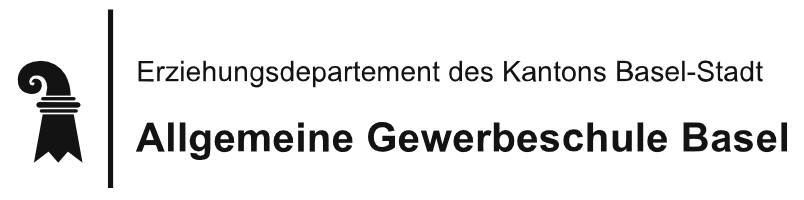 Logo der Allgemeinen Gewerbeschule Basel, bestehend aus einem schwarz-weißen Wappen mit einer stilisierten Haarnadel und Text.
