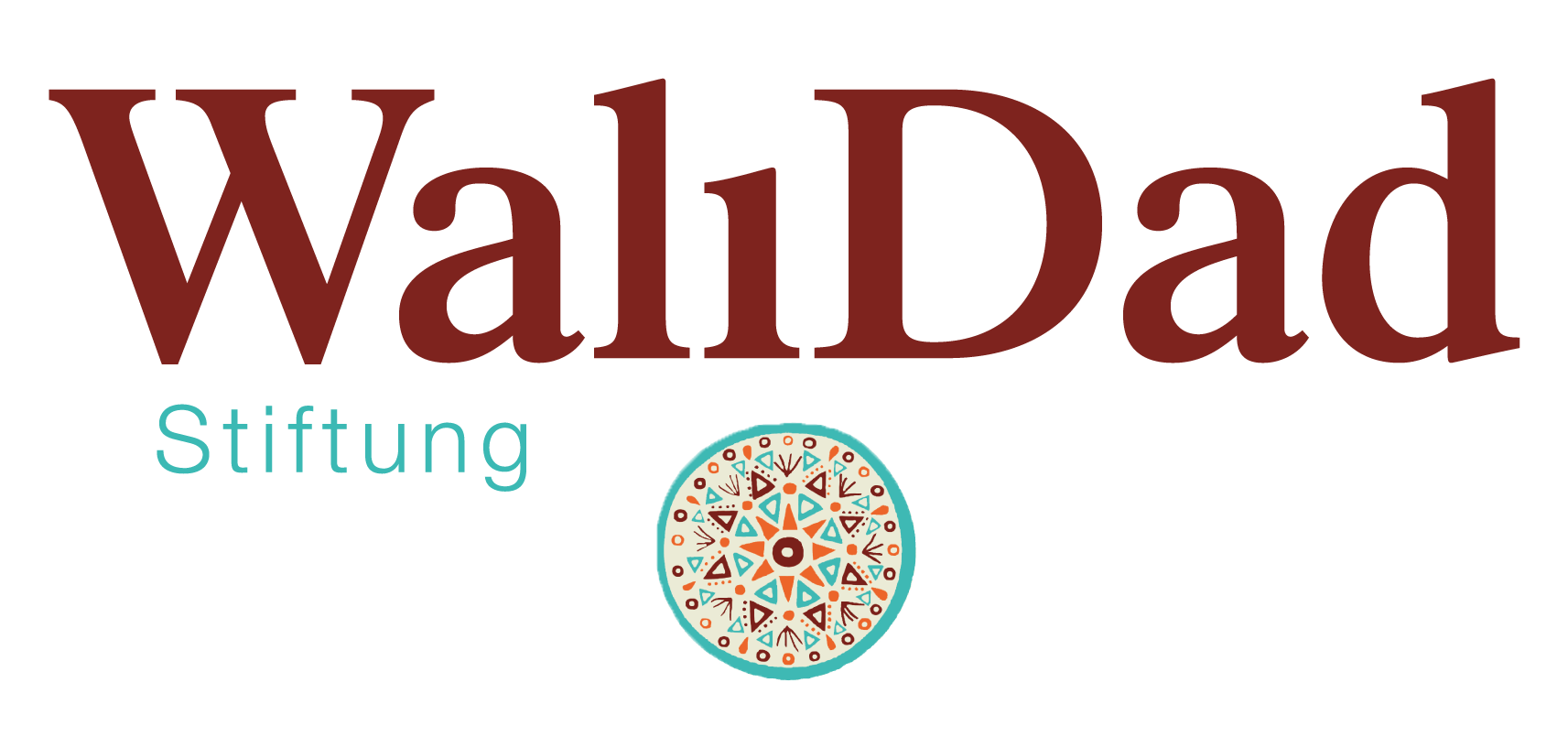 Logo der Walld Stiftung mit dem Schriftzug "Walld" in großen roten Buchstaben, darunter "Stiftung" in blauer Schrift, und einem stilisierten Mandalamotiv darunter