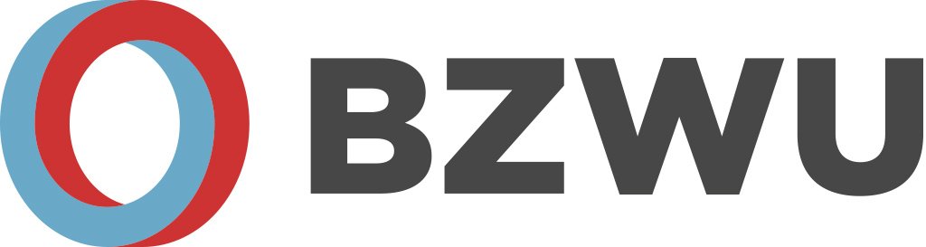 Logo des Bundesverbands der Zahnärzte Deutschlands (BZÄK) in Schwarz mit einem stilisierten Zahnarzt-Werkzeug in blauer und roter Farbe drumherum.