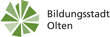 Logo der Bildungsstadt Olden, bestehend aus einem grünen, kreisförmigen, segmentierten Design mit dem Text 'Bildungsstadt Olden' daneben.