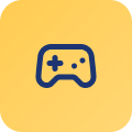 Symbol eines Videospiel-Controllers auf gelbem Hintergrund.