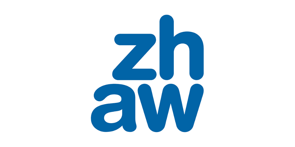 Das Bild zeigt das Logo der Organisation 'ZHAW' (Zürcher Hochschule für Angewandte Wissenschaften) in blauer Schrift auf schwarzem Hintergrund.