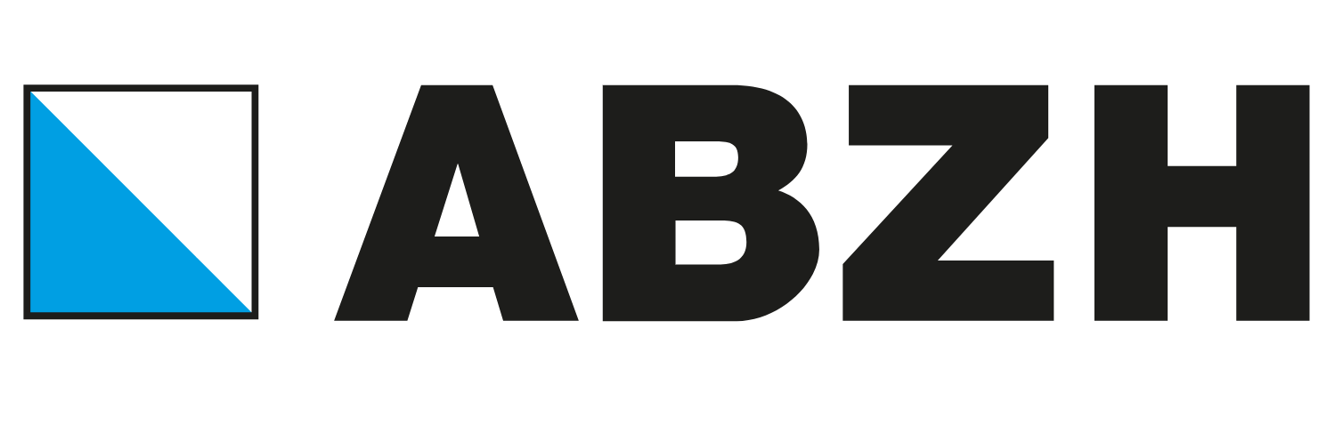 Logo mit einem blauen und weißen Quadrat auf der linken Seite und den schwarzen Buchstaben 'ABZH' rechts davon.