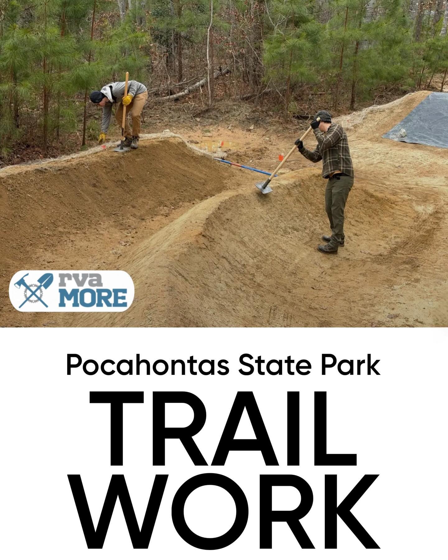 This weekend has so much to offer, with great weather on deck and a few consecutive dry days lining up.
In addition to trailwork at Pine Camp Saturday, we&rsquo;ll be working to finish the Freight Line dual slalom at Pocahontas State Park. 
Choose yo
