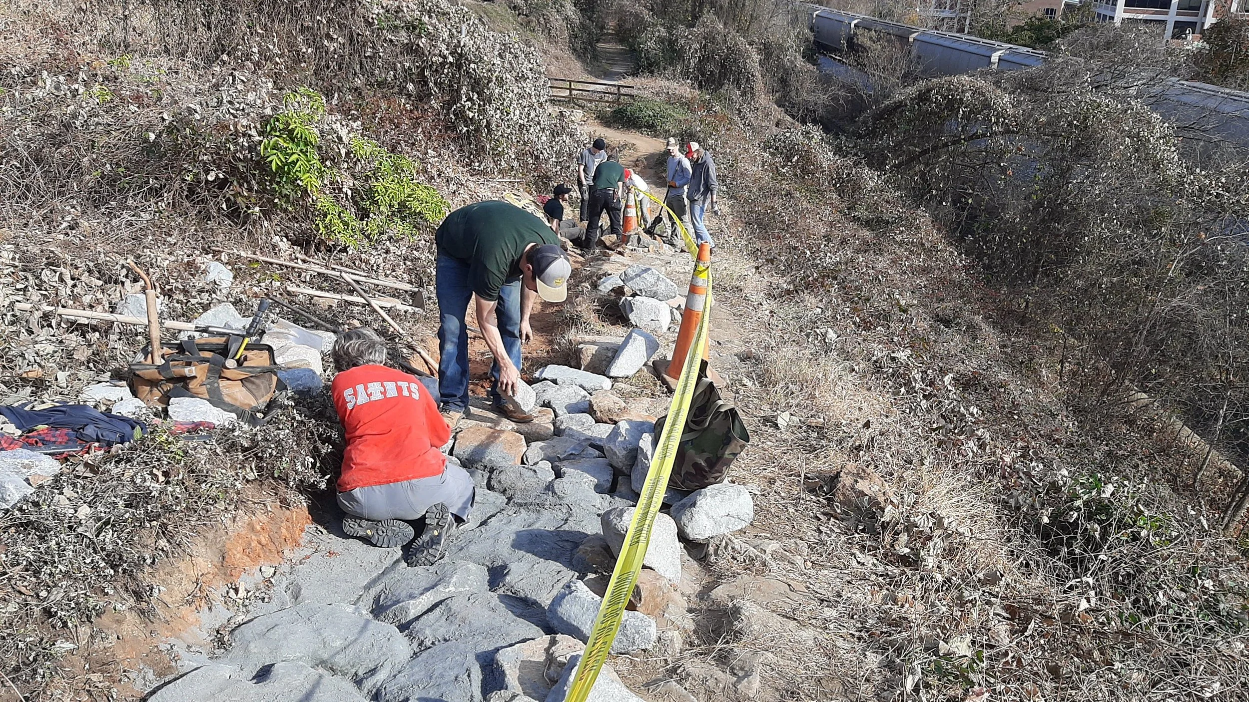 Volunteers working on trail maintenance in RVA