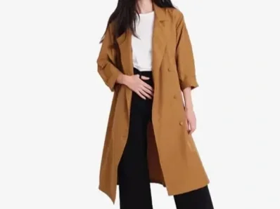 Woman in a brown duster jacket