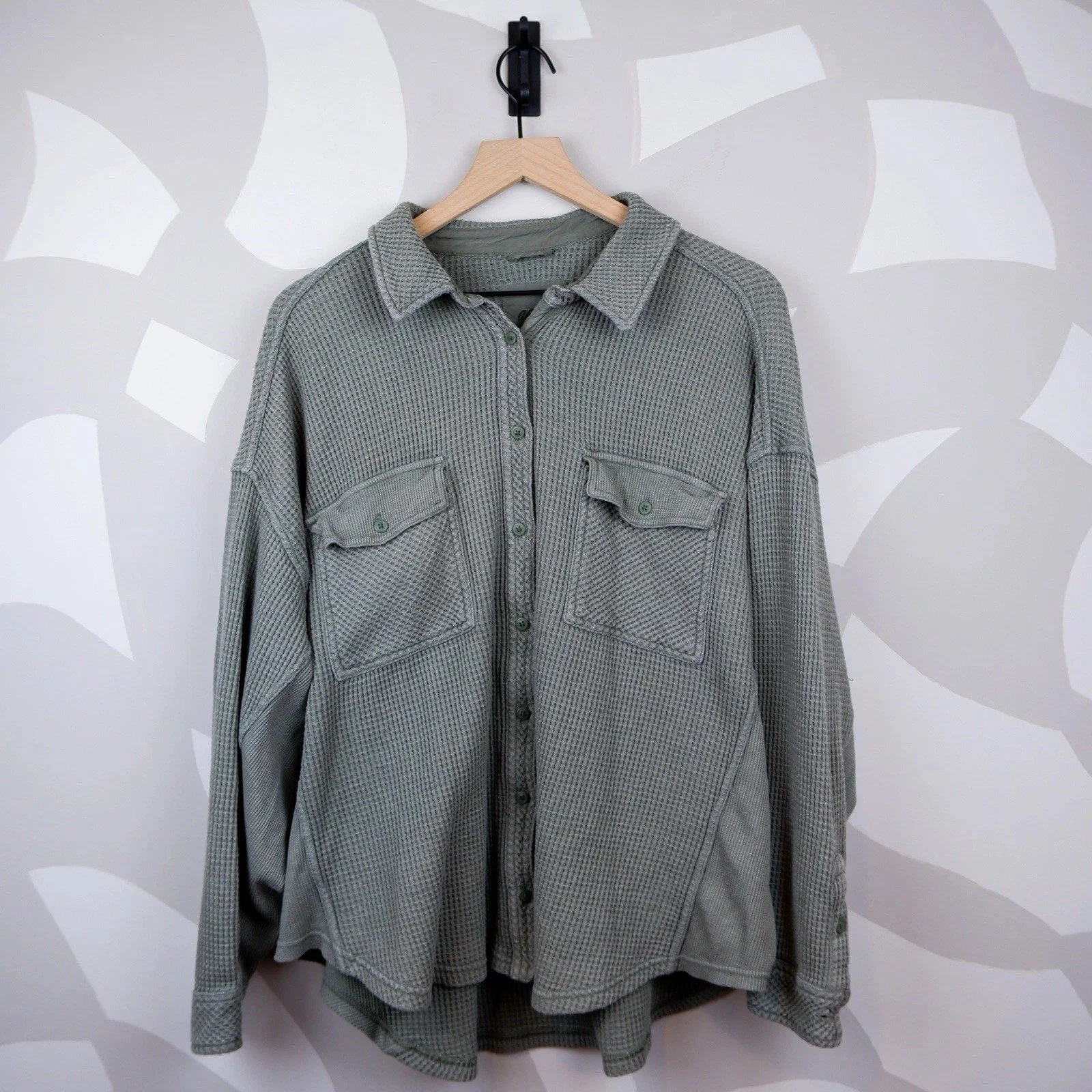 Aerie LumberJane Waffle Shirt in Green/Gray | L