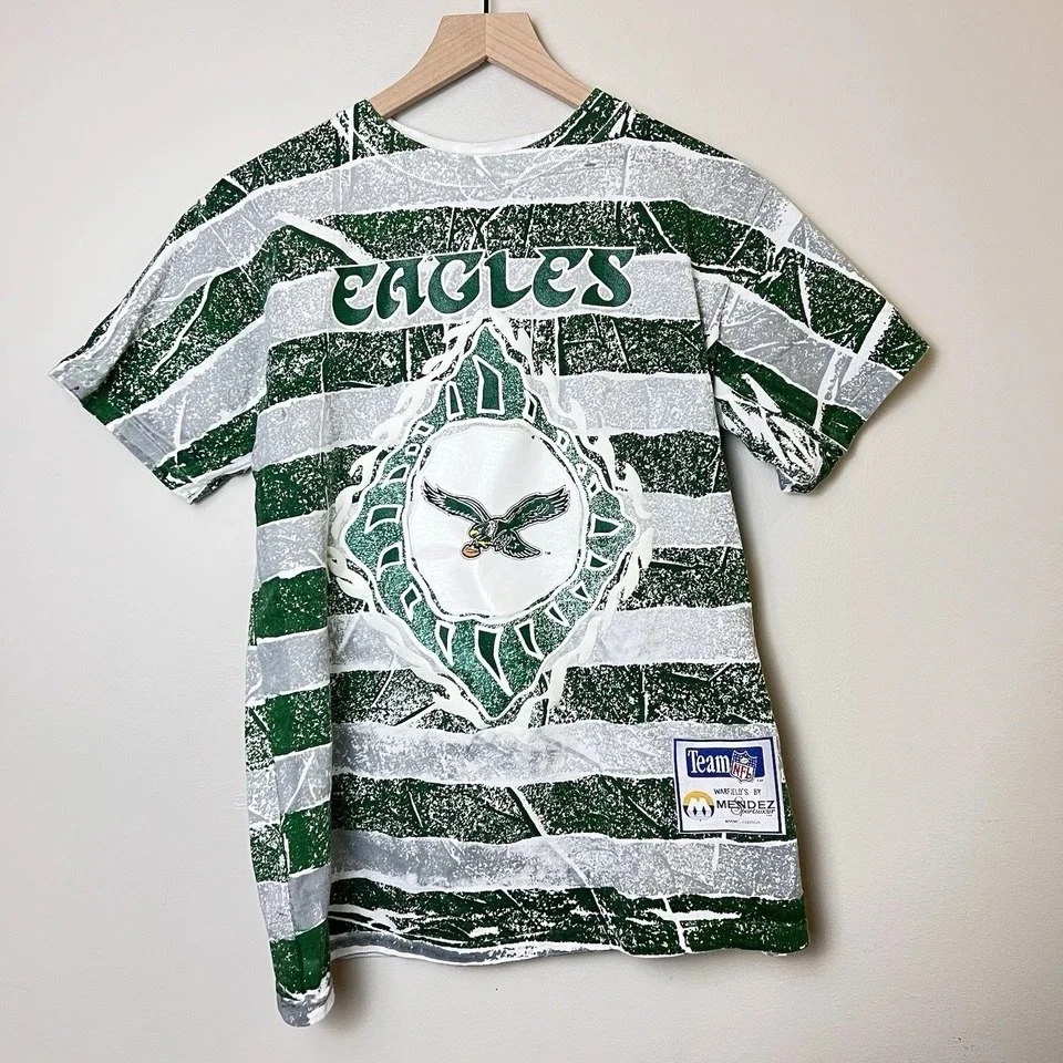 Vintage 1980's Mendez Sportswear Philadelphia Eagles Striped T-Shirt | M