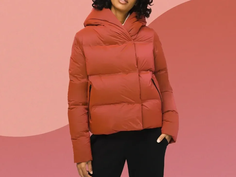 Woman in a red puffer jacket