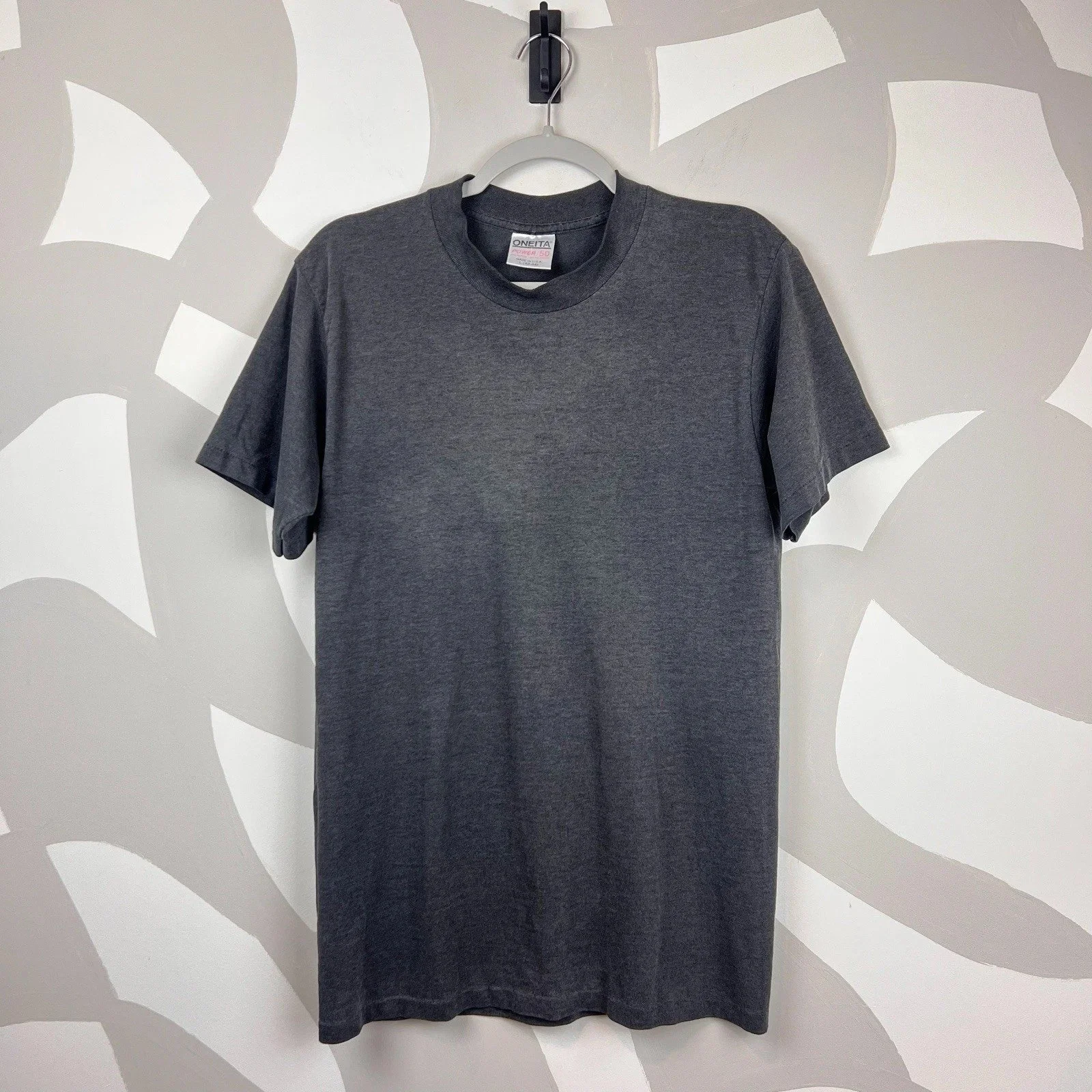 Vintage 1990's Oneita Power 50 Plus Dark Gray Blank T-Shirt | L