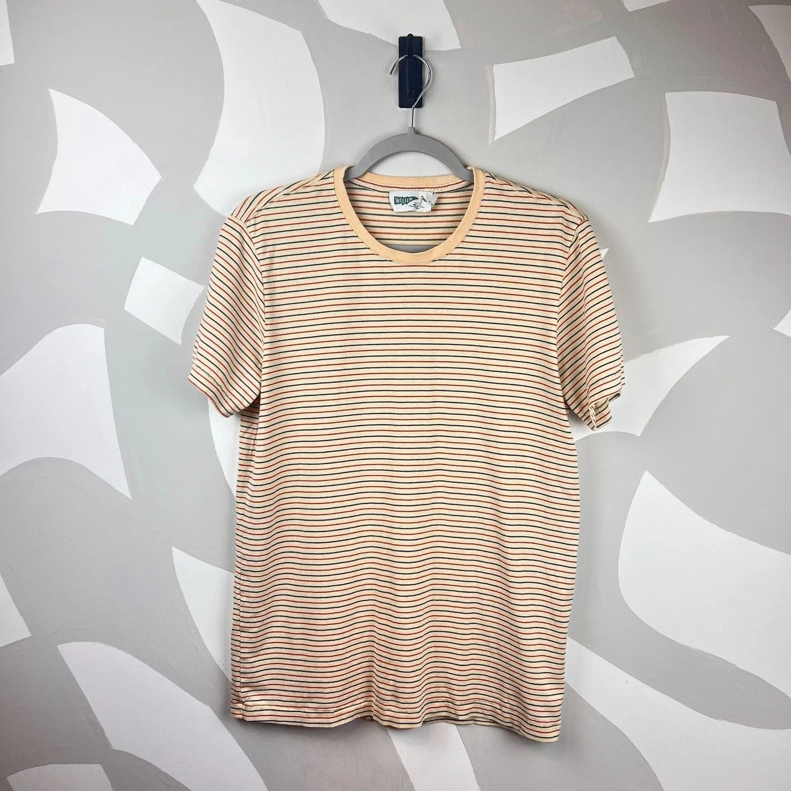 Wellen Pale Yellow, Blue & Red Striped Hemp T-Shirt | S