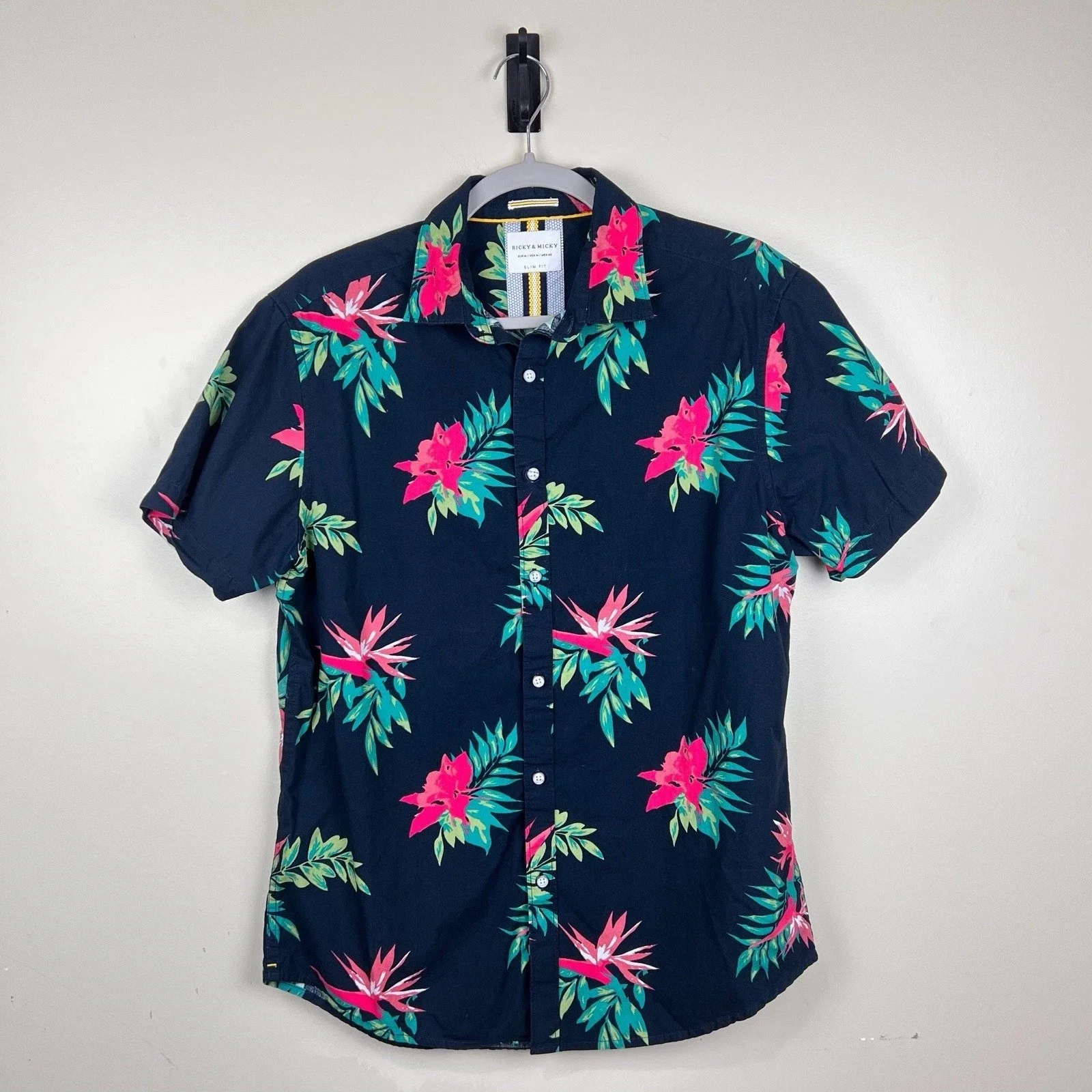 Ricky & Micky Navy Blue Hawaiian Short Sleeve Button Up Shirt | M