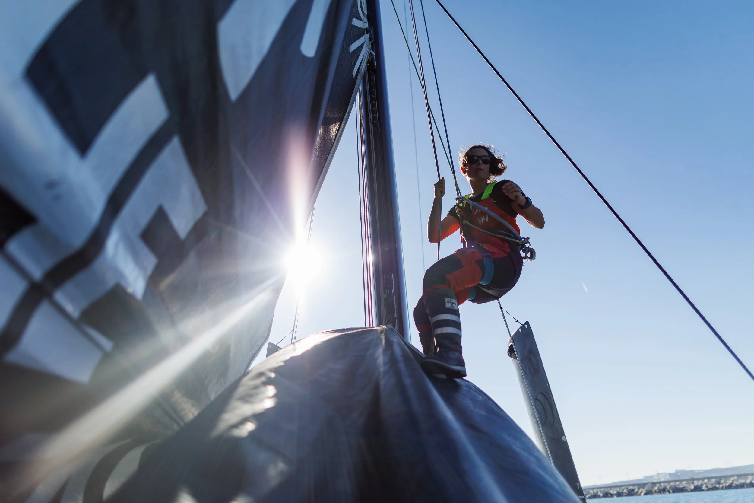 Shooting action onboard Mirpuri Foundation during The Ocean Race.