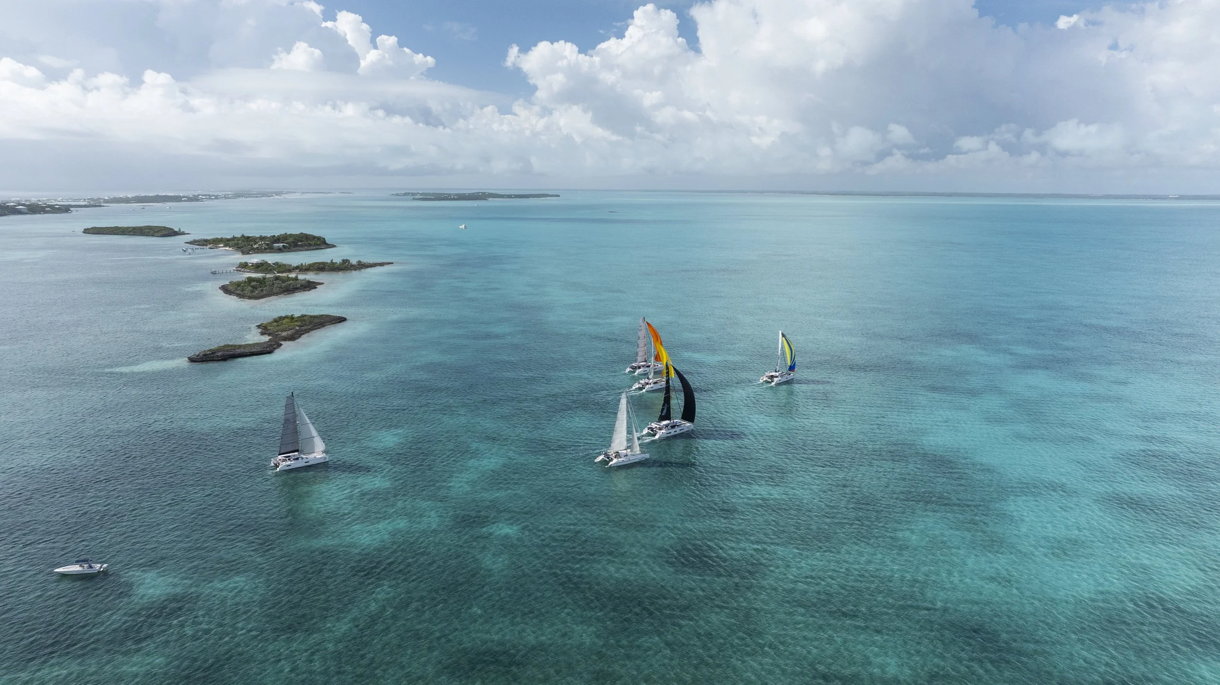 Drone view of the 2026 GLY Rally's fleet in the Bahamas.