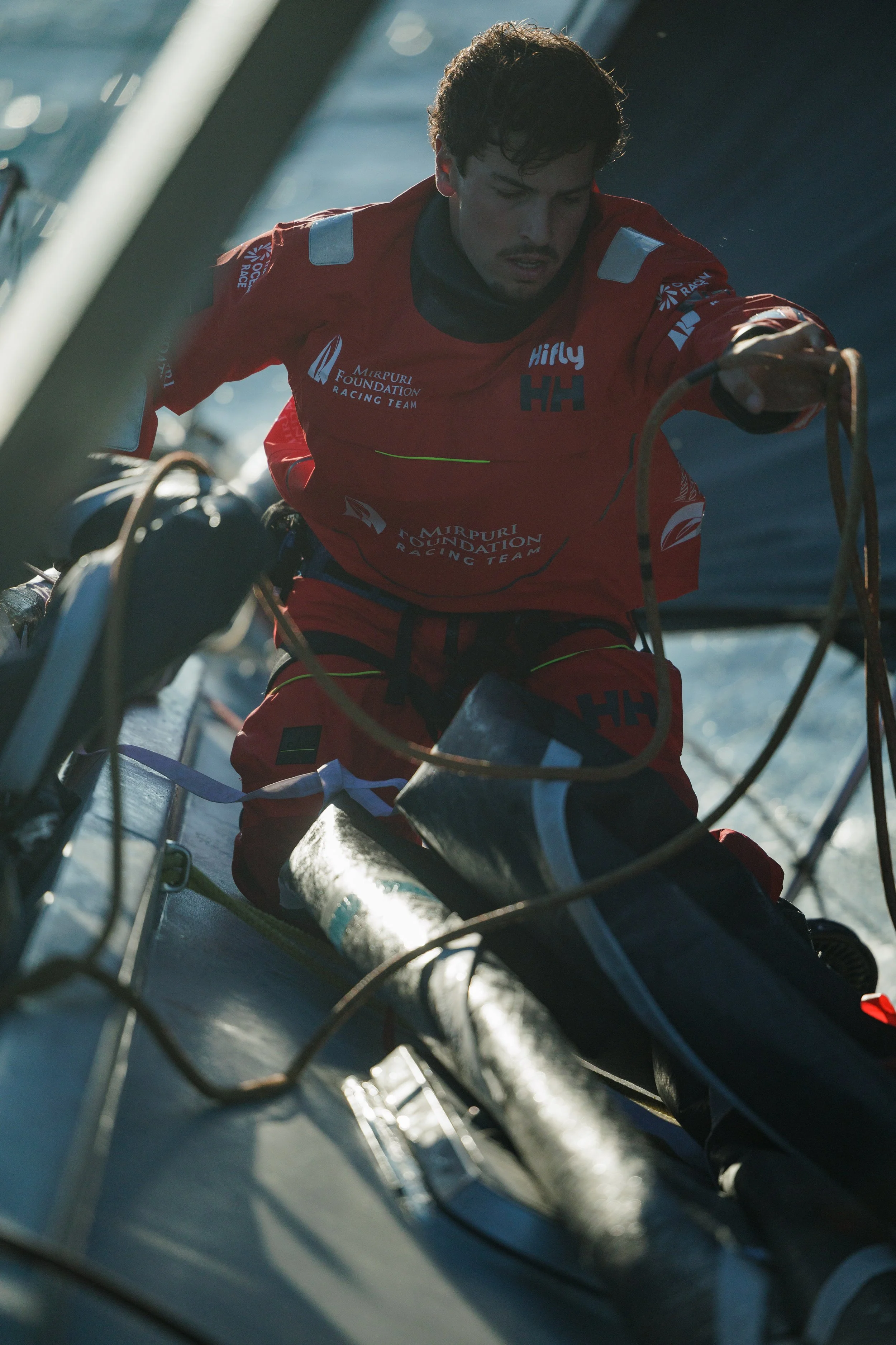 Shooting action onboard Mirpuri Foundation during The Ocean Race.