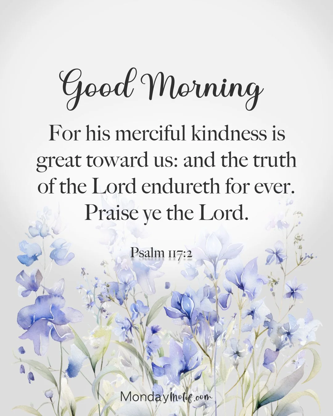good morning bible verse image with purple floral aesthetic
