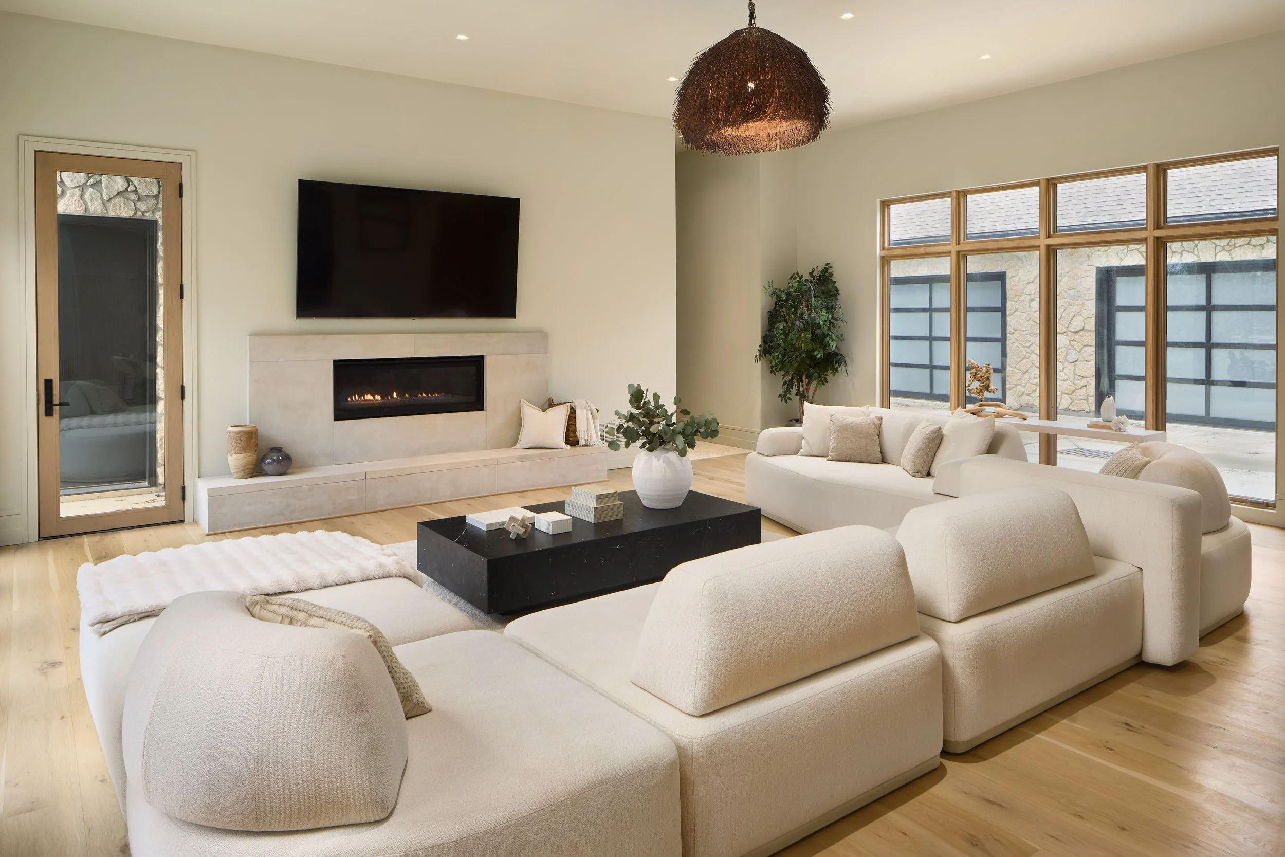 Modern Mediterranean luxury living room located in Powell, Columbus, Ohio. Luxury Interior Design at it Best. 