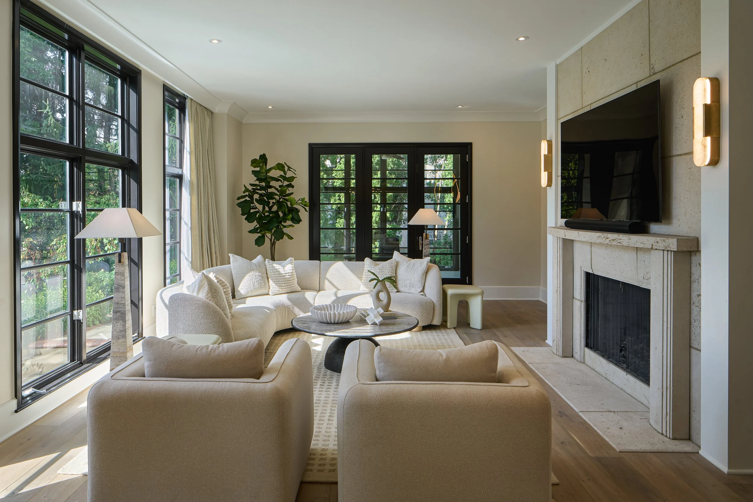 This light-filled living room in a fully remodeled home in Bexley, Ohio showcases the refined, livable design approach of Benham & Co Interior Design, a leading Columbus Ohio interior designer specializing in full-service interior design and luxury h