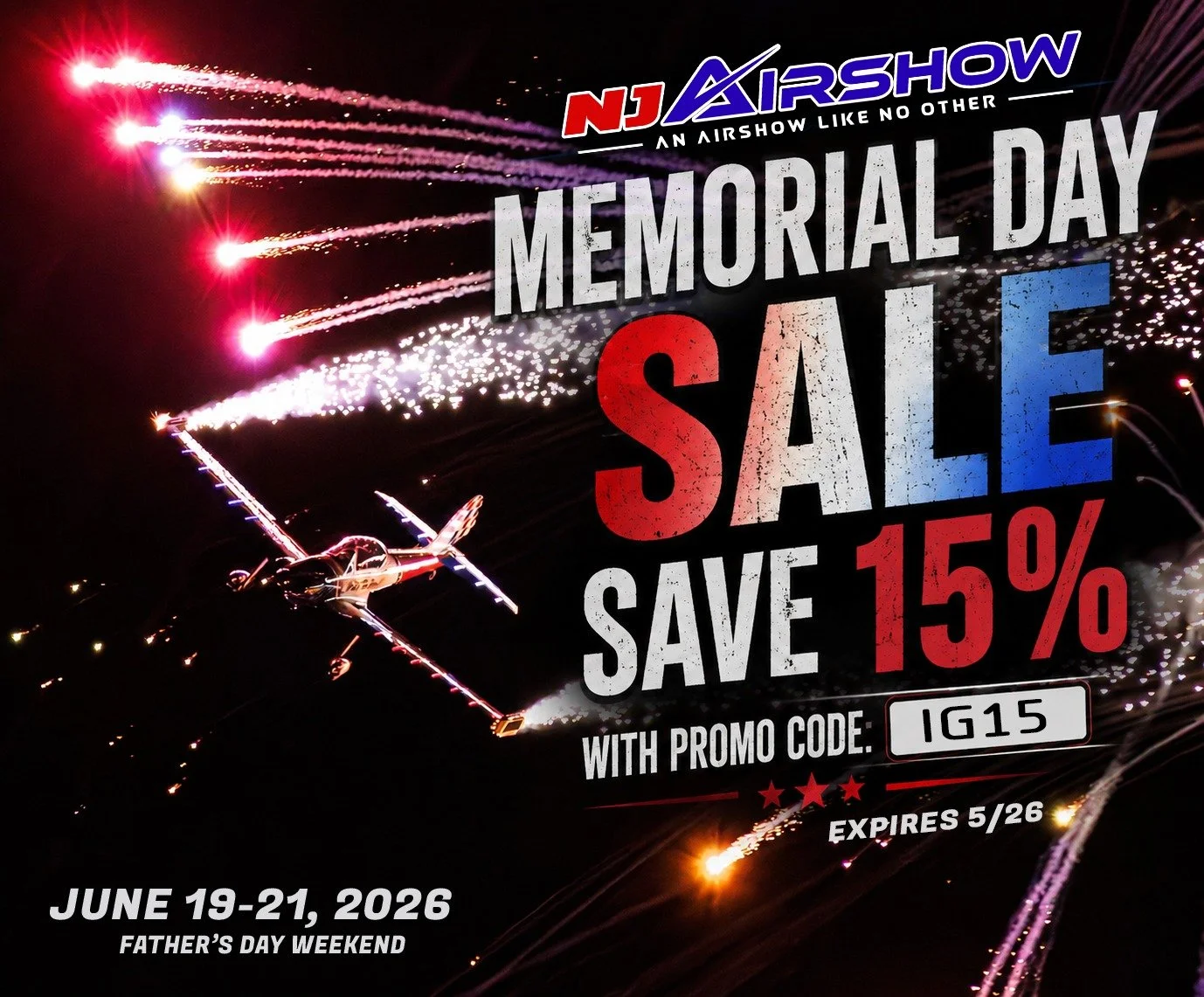 Memorial Day Sale is LIVE

Save 15% OFF NJ Airshow tickets with promo code IG15 before the sale ends. 

June 19&ndash;21, 2026 &bull; Father&rsquo;s Day Weekend
📍 West Milford, NJ

Get your tickets now
👉 njairshow.com

📸 Credit: @hg_photos_nj

#NJ