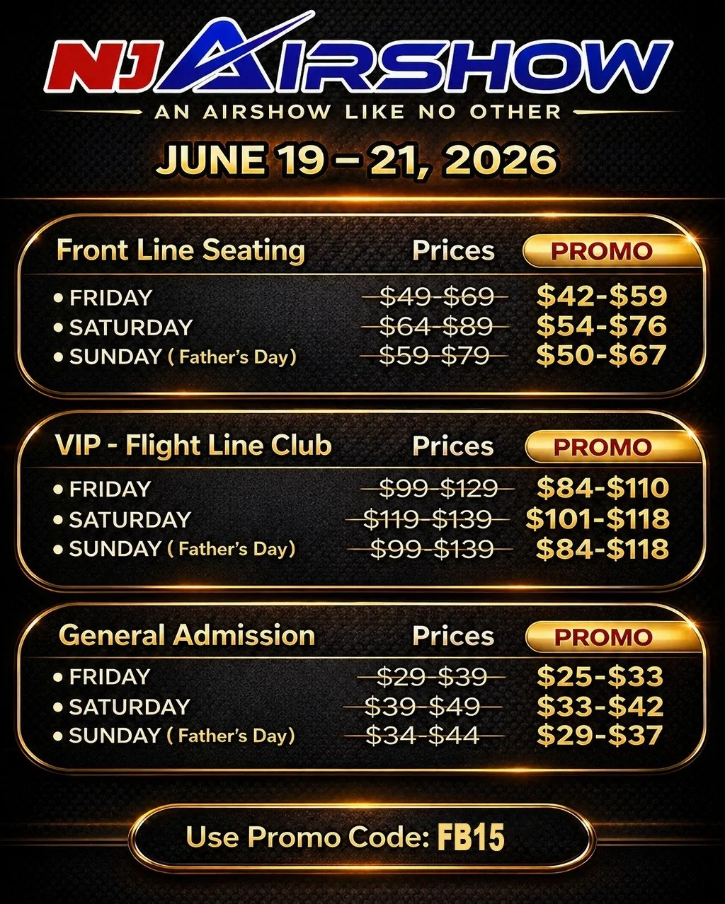 ⏰ All promo codes expire on June 12.
🎟️ Use code IG15 to save 15% on tickets before the discounts are gone.

Secure your seats now at NJAirshow.com

✈️ June 19-21, 2026
📍 Greenwood Lake Airport | West Milford, NJ

#NJAirshow #Airshow #NewJersey #Fa