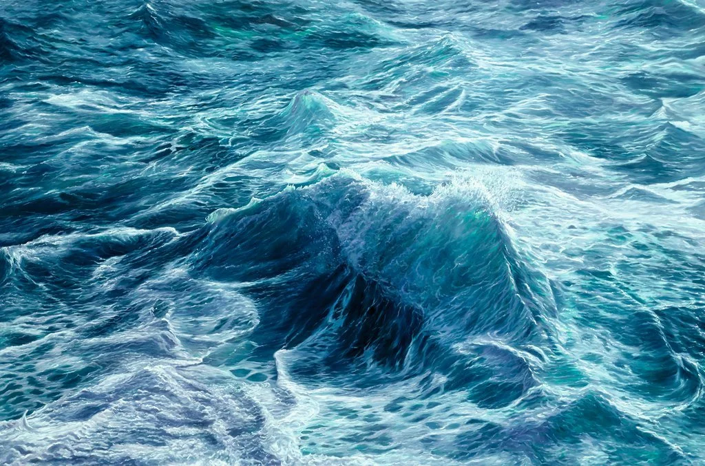 Detailreiche Meereswellen mit Gischt und türkisblauen Wasserbewegungen, gemalt von Lars Reiffers
