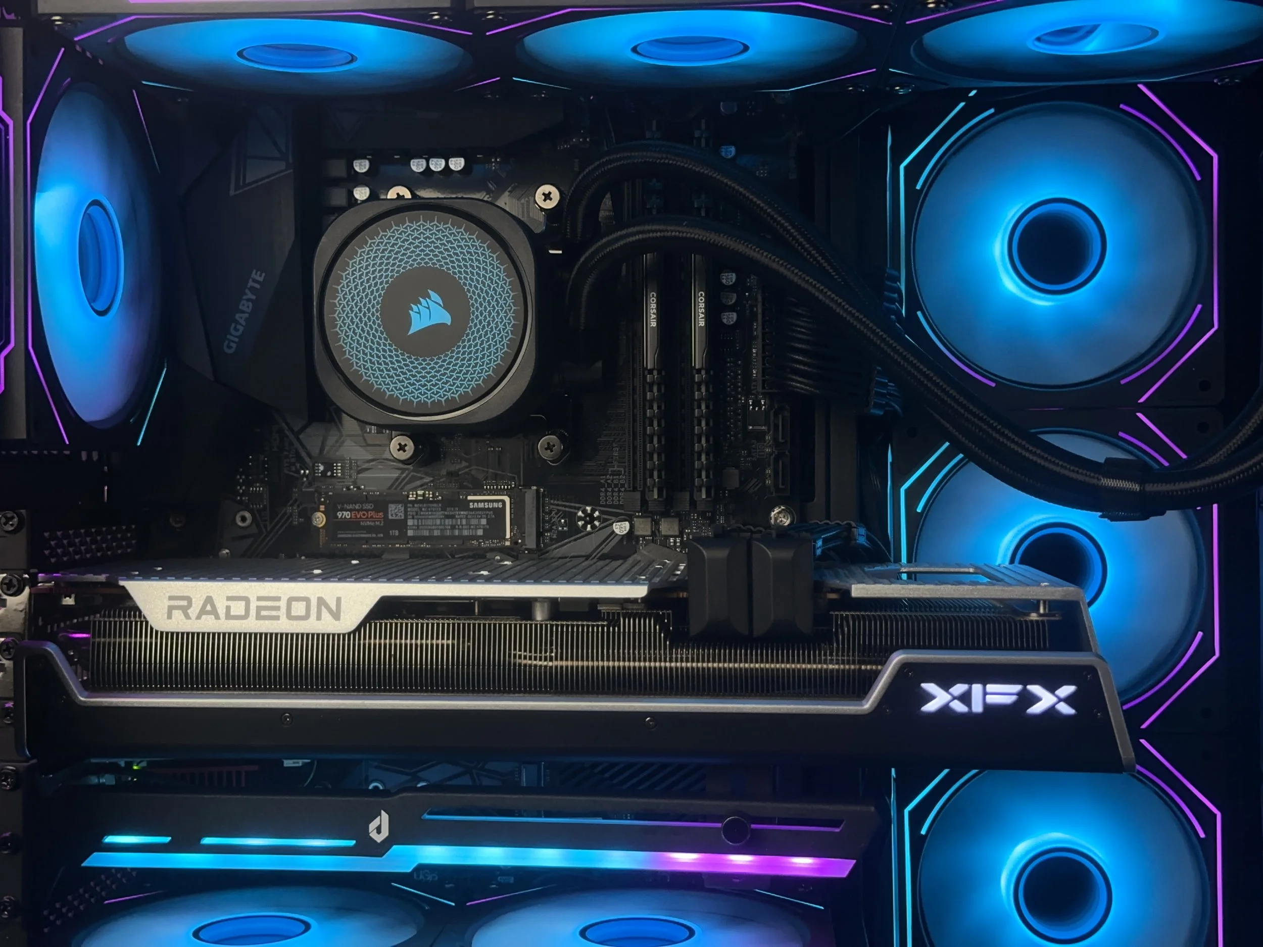 Custom gaming computer with RGB lighting